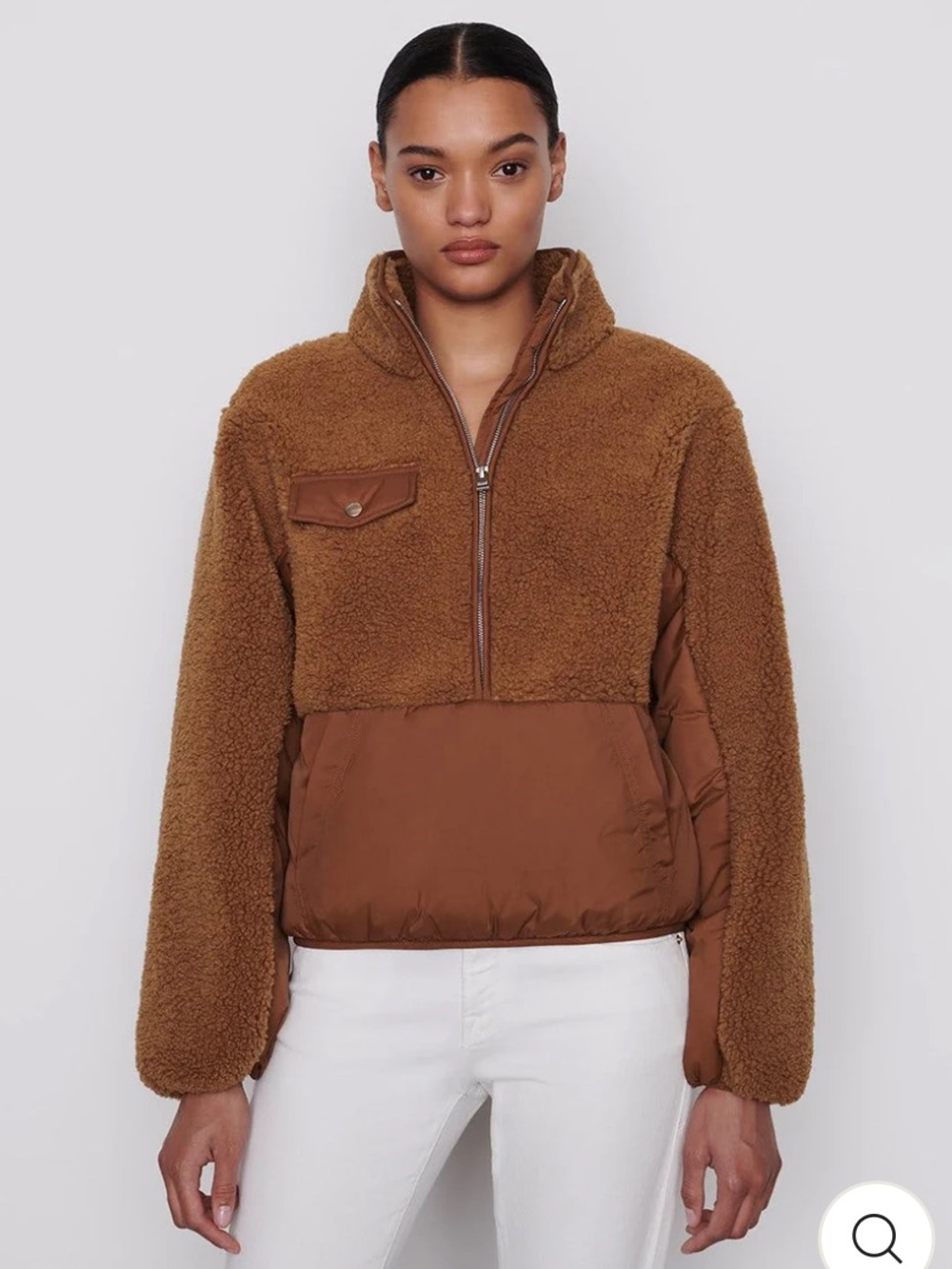 Frame Denim Brown Sherpa & Quilted Pullover Jacket